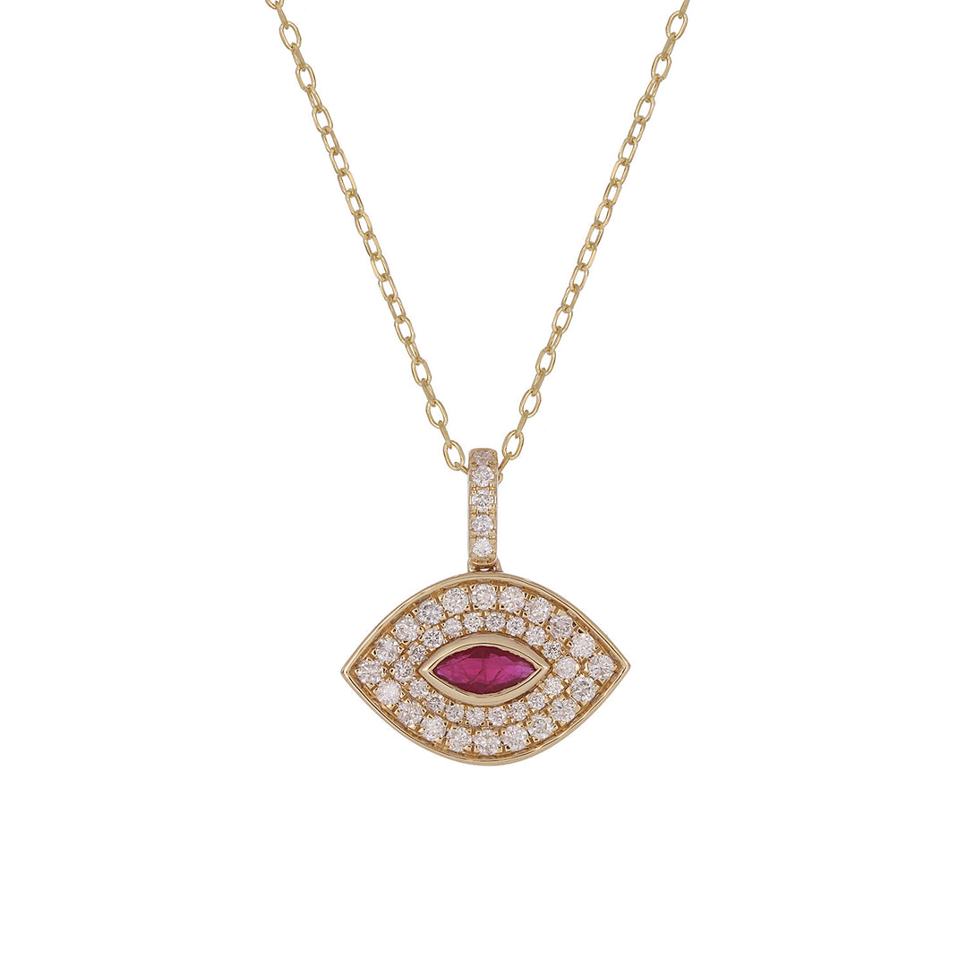CP97269RU6X3. 14K Solid Gold Diamond and Gemstone Evil Eye Necklace