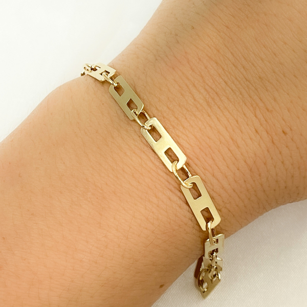 501295G Bracelet. 14k Solid Yellow Gold Mirror Flat Rectangle Link Bracelet