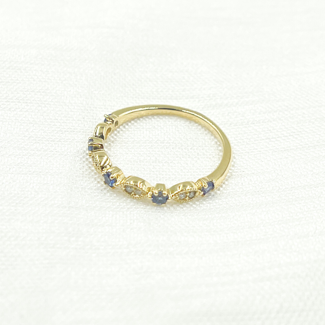 14K Solid Gold Diamond & Blue Sapphire Ring. RAE00536BS