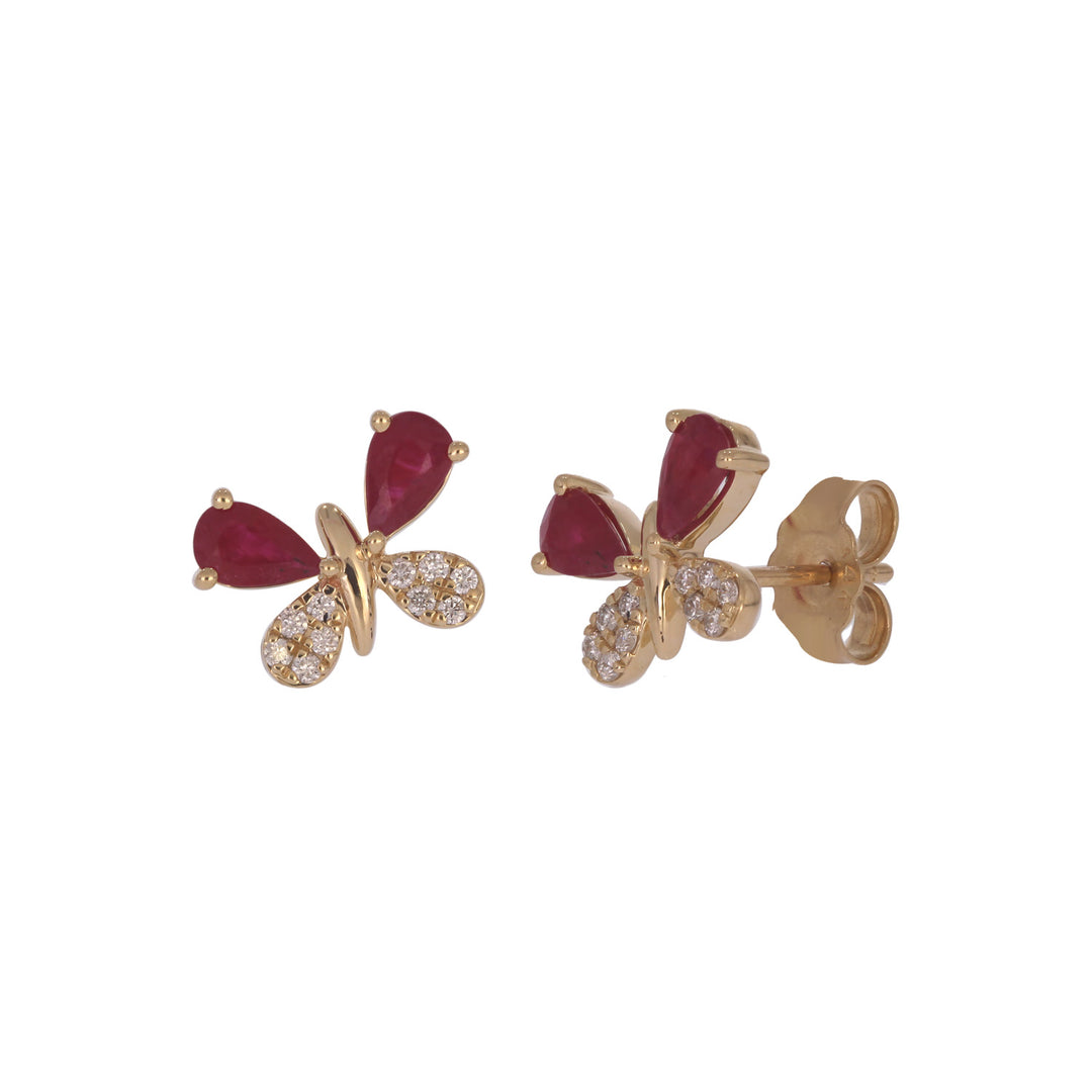CE97265RU5X3. 14K Solid Gold Ruby Butterfly Studs