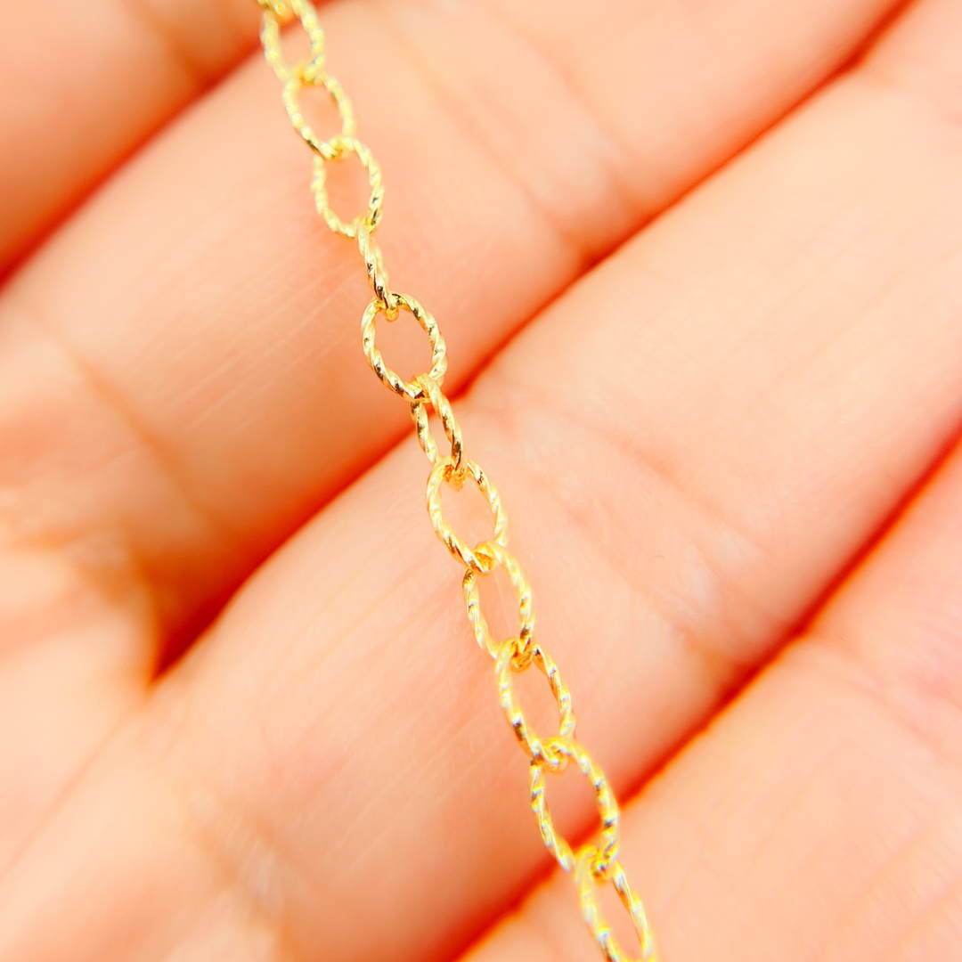 14K Solid Gold Hammered Cable Necklace. 045O03