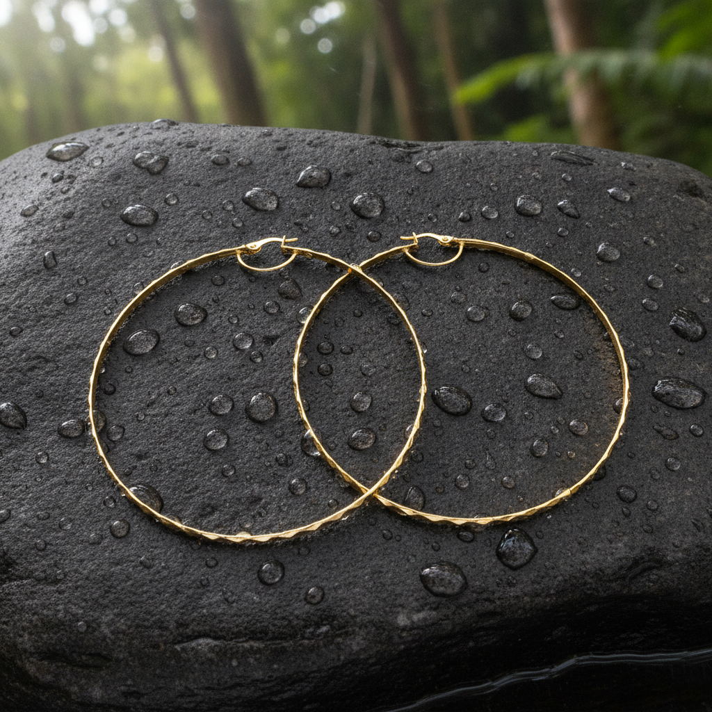 GER103. 14K Solid Gold Twisted Hoop Earrings