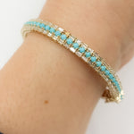 Load image into Gallery viewer, BNL68438TQ. 14K Solid Yellow Gold Baguette Diamond and Turquoise Bangle