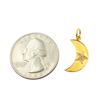 Load image into Gallery viewer, 14K Solid Gold with Diamonds Moon Shape Charm with Star in the Middle. GDP134
