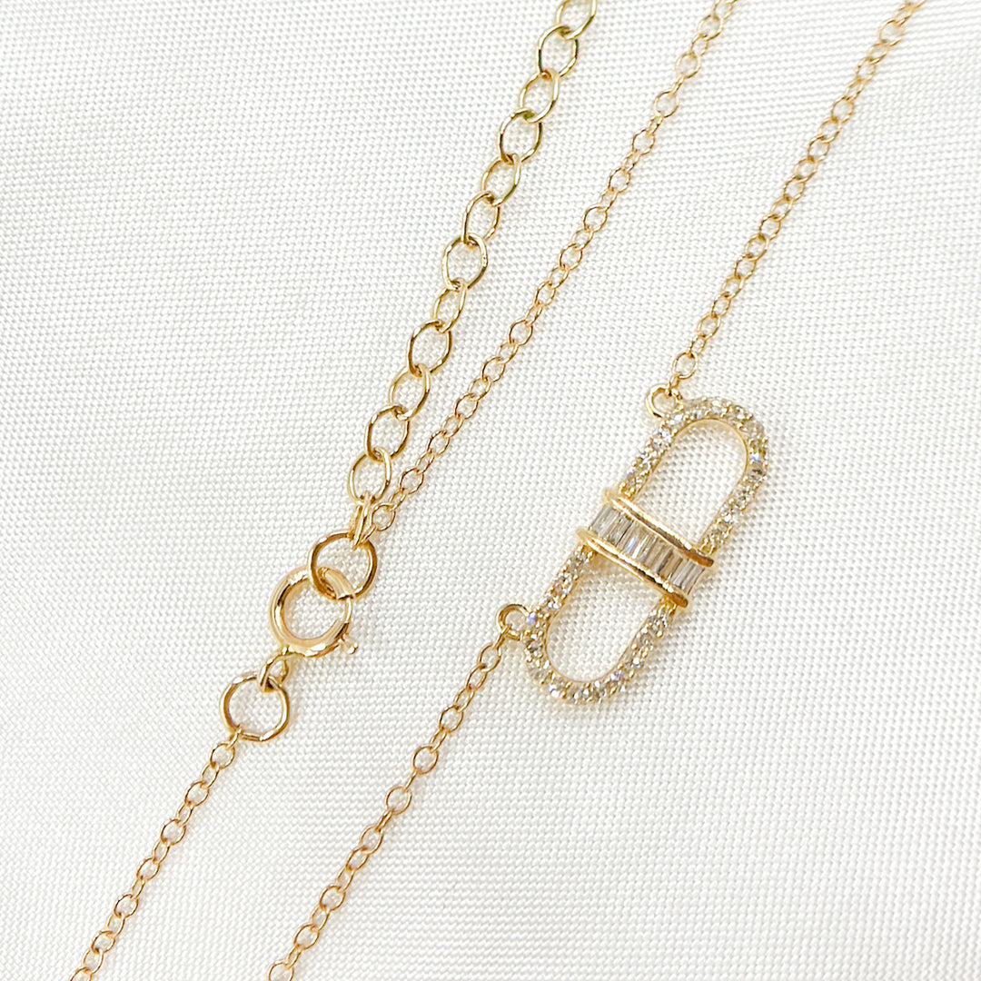 14k Solid Gold Diamond Baguette Paperclip Link Necklace. NFC70796