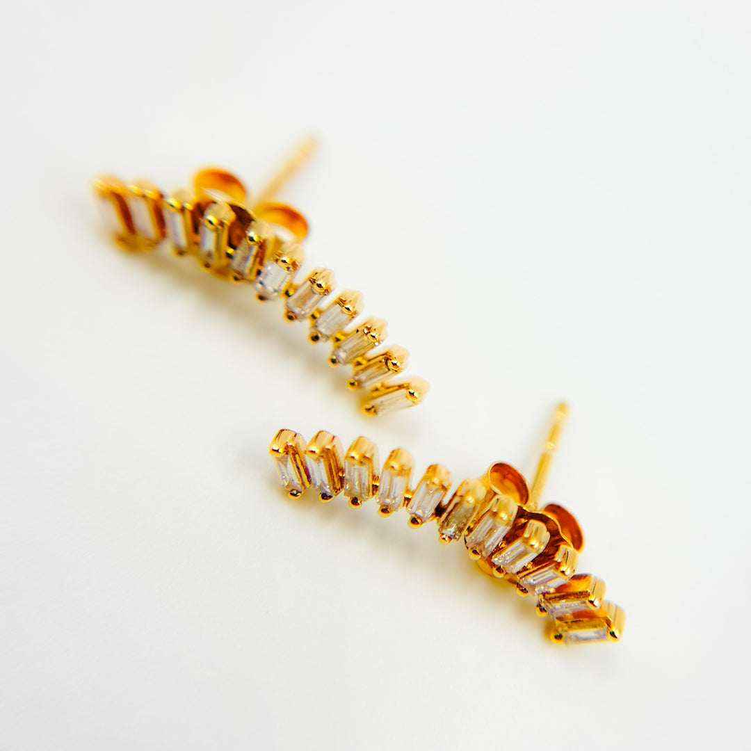 14K Solid Gold Baguette  Fancy Stud Earrings