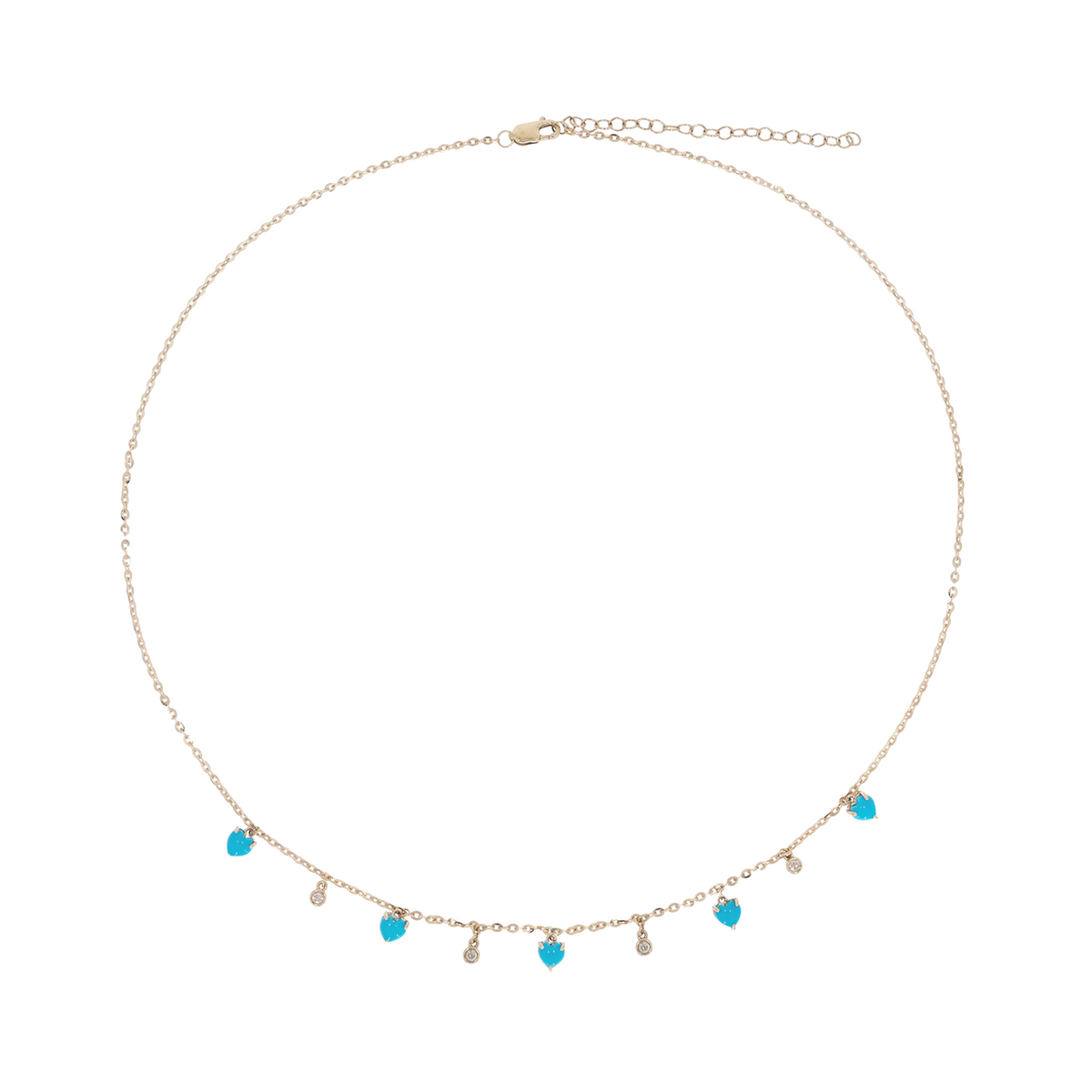 NFA71886TQ. 14K Solid Gold Dangle Diamond Turquoise Hearts and Circles