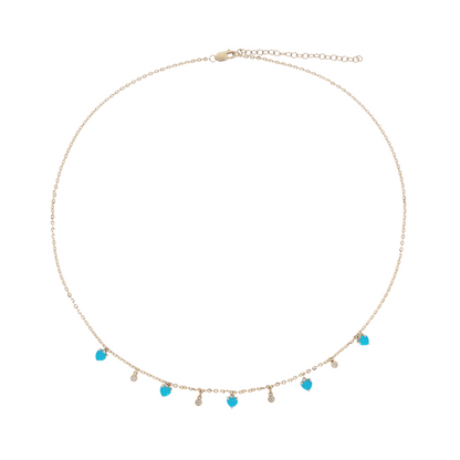 NFA71886TQ. 14K Solid Gold Dangle Diamond Turquoise Hearts and Circles
