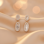 Load image into Gallery viewer, EFJ54504. 14K Solid Gold Diamond Baguette Dangle Stud Earrings