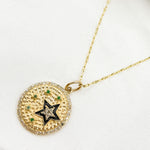 Load image into Gallery viewer, 14k Solid Gold Circle Charm with Diamonds, Gemstones, and Enamel with Stars. KG236
