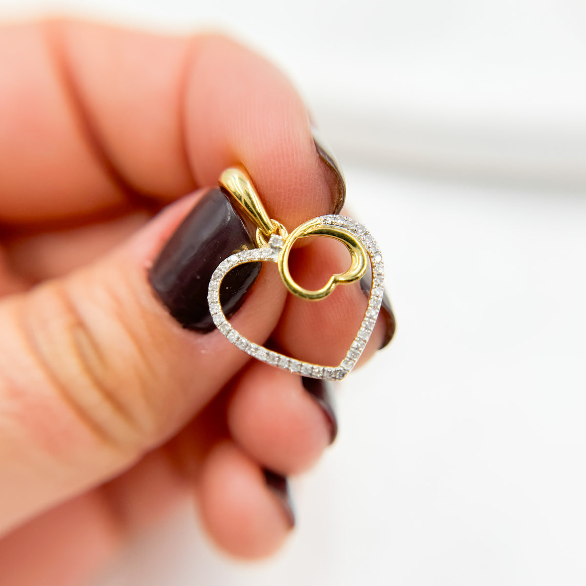 14K Solid Gold Diamond Heart Charm with Inverted Heart. EJP1495
