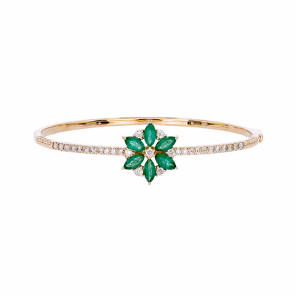 CB96495EM. 14K Solid Gold Diamond and Gemstone Bangle