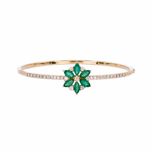 CB96495EM. 14K Solid Gold Diamond and Gemstone Bangle