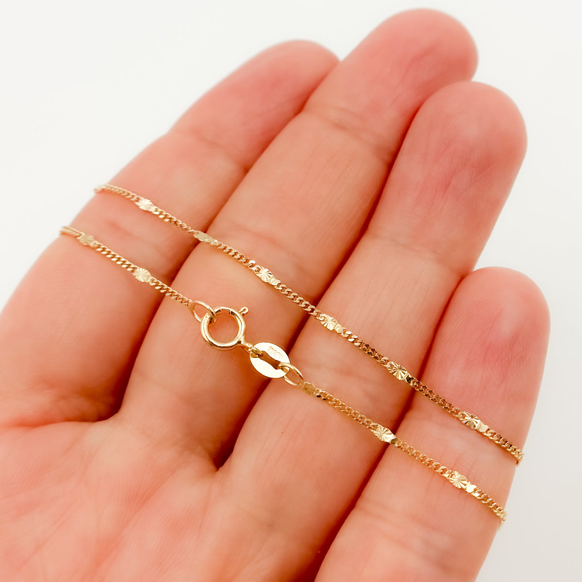 14k Solid Gold Curb & Diamond Cut Marina Link Chain