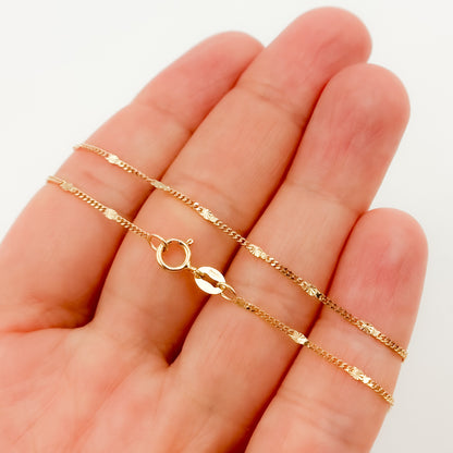 14k Solid Gold Curb & Diamond Cut Marina Link Chain