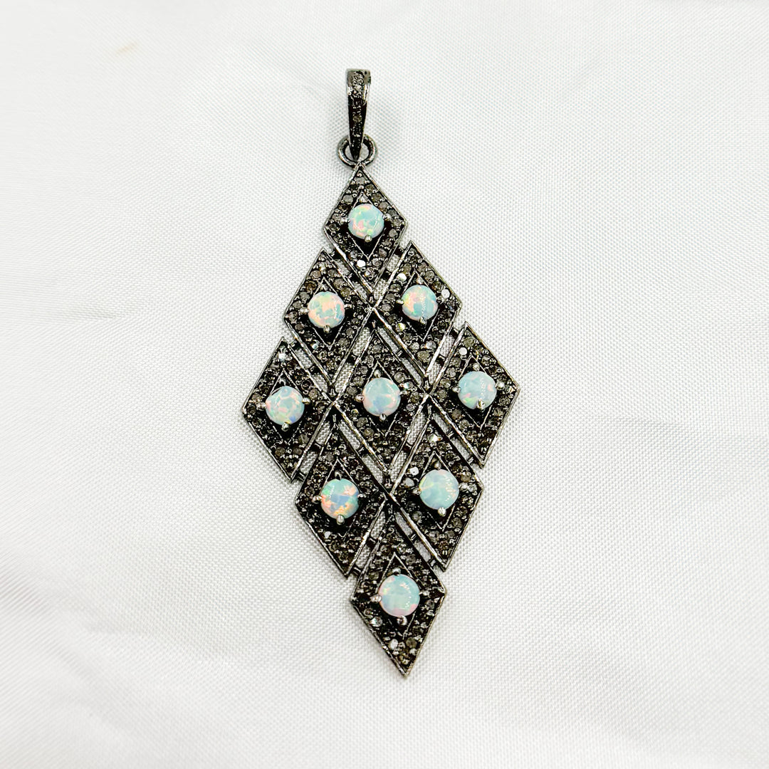 DP170. Diamond Sterling Silver Rhombus Shape Pendant with Gemstone