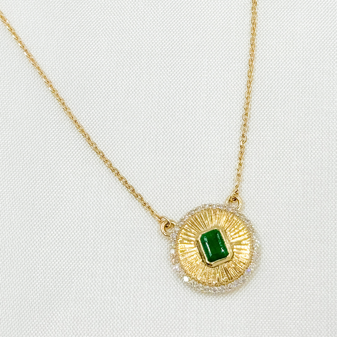 14k Solid Gold Emerald and Diamond Charm Necklace. CN96236EM