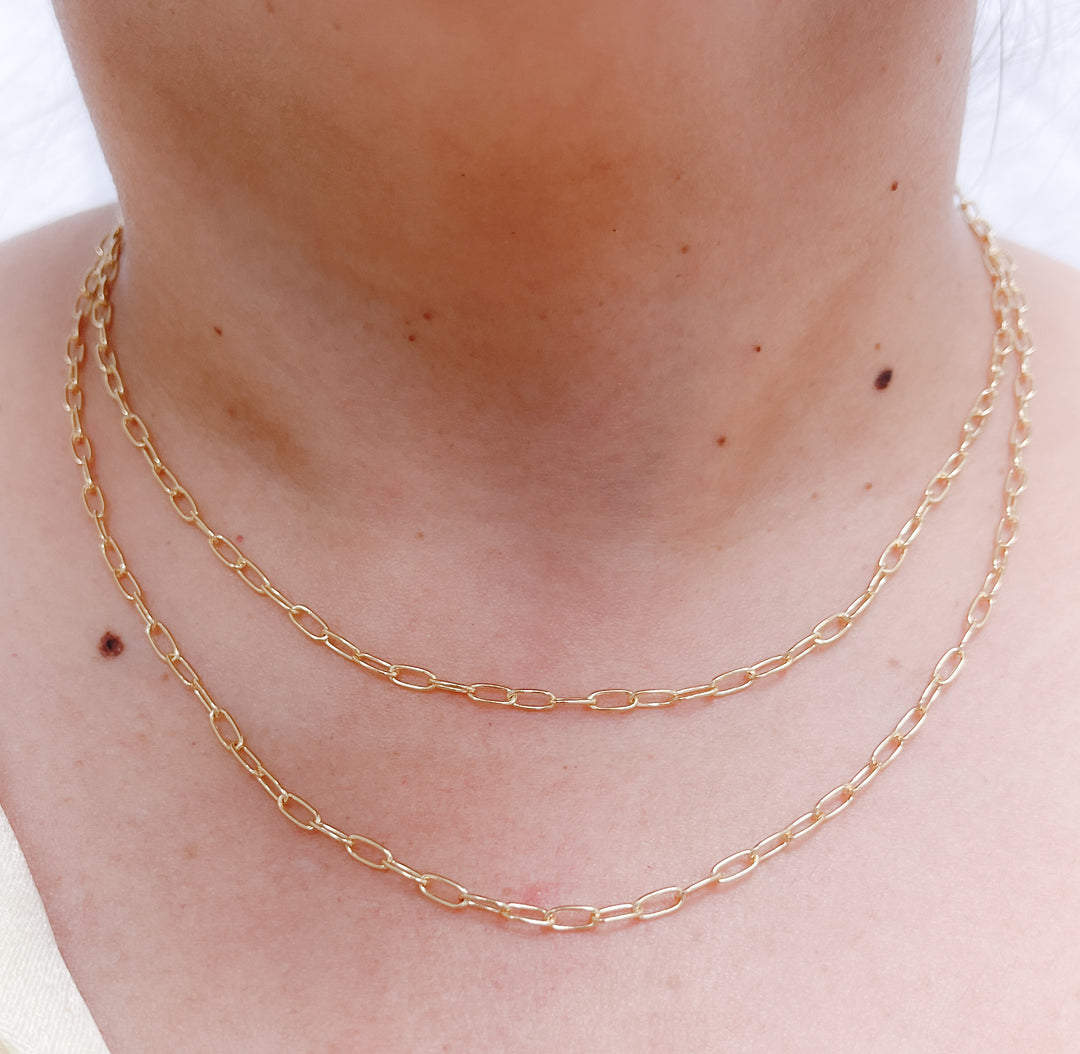 14K Solid Gold Paperclip Necklace. 060KF5