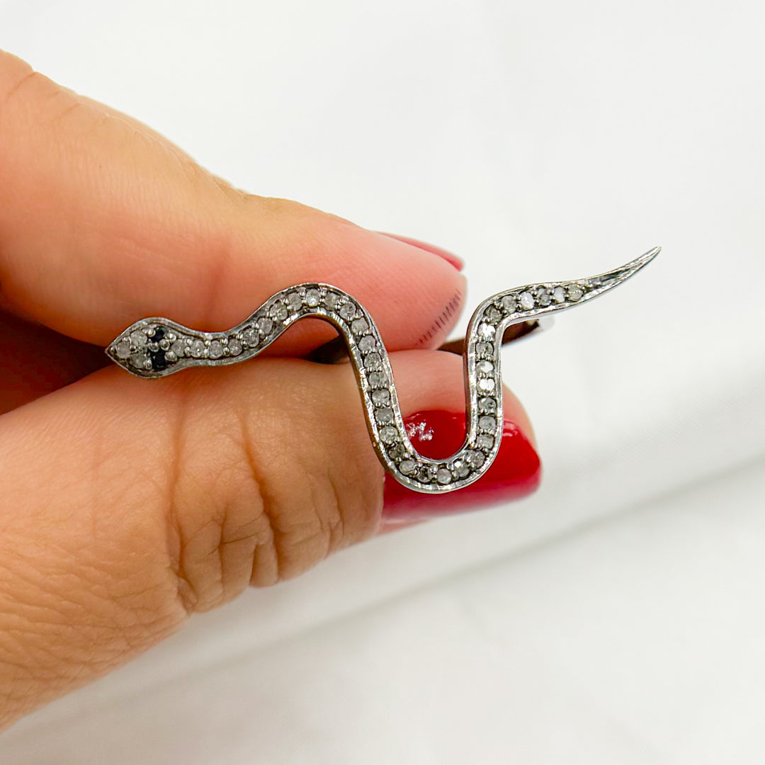 DR015. Diamond Sterling Silver Snake Ring with Gemstone