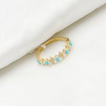 Load image into Gallery viewer, 14K Solid Yellow Gold Diamond and Turquoise Flower and Baguette Ring. RAF01630TQ
