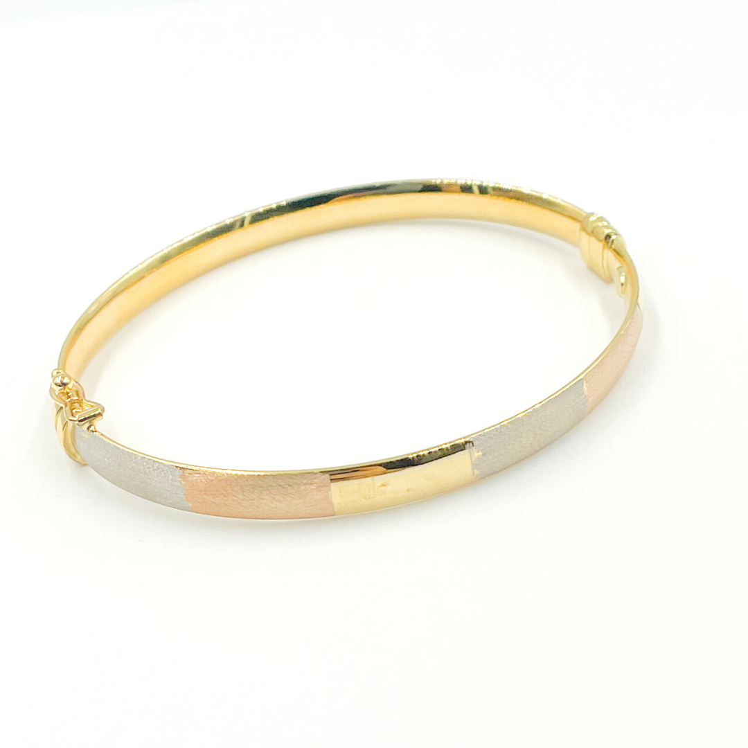 KG115. 14K Solid Gold Tri-Color Matte Bangle