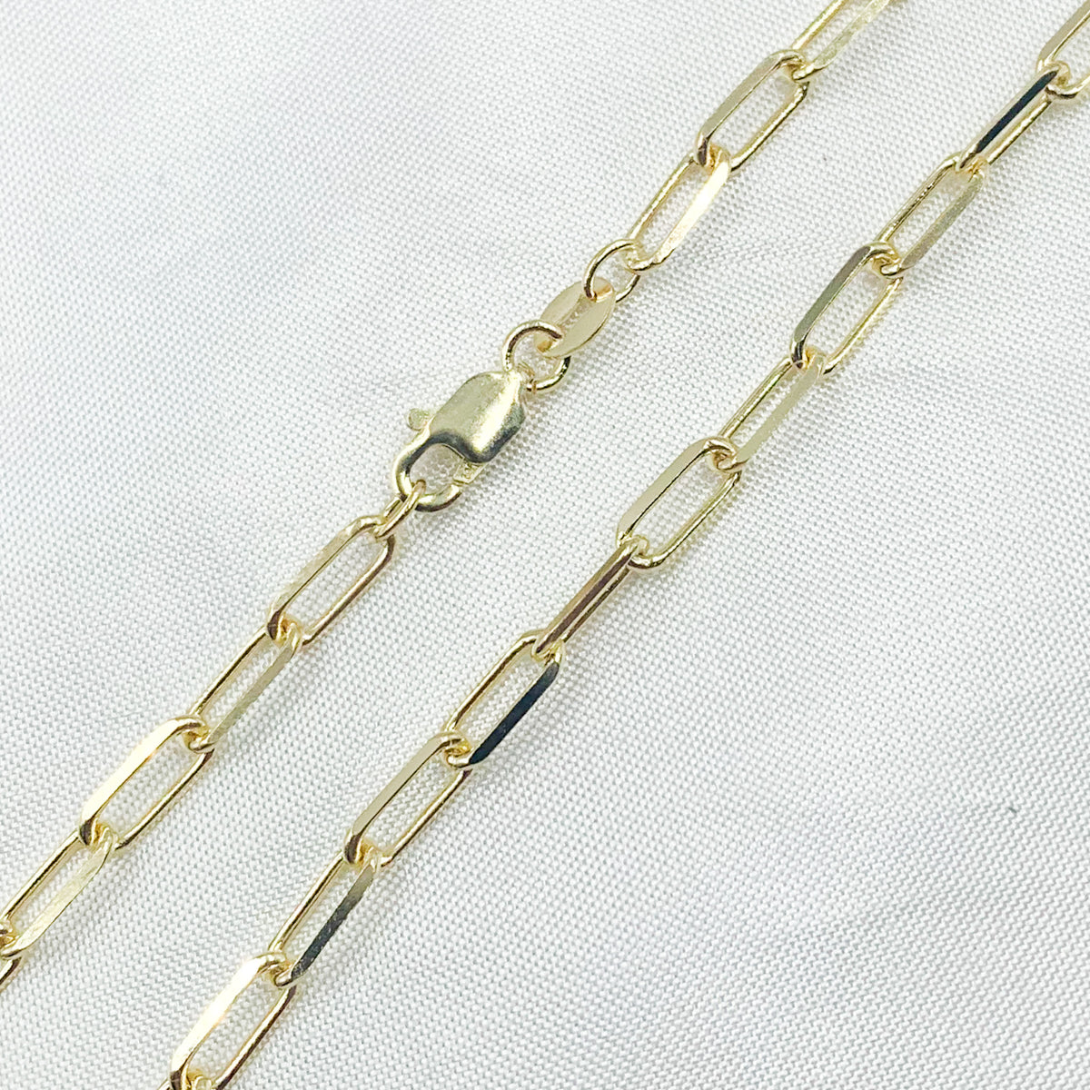 14K Solid Yellow Gold Diamond Cut Paperclip Necklace