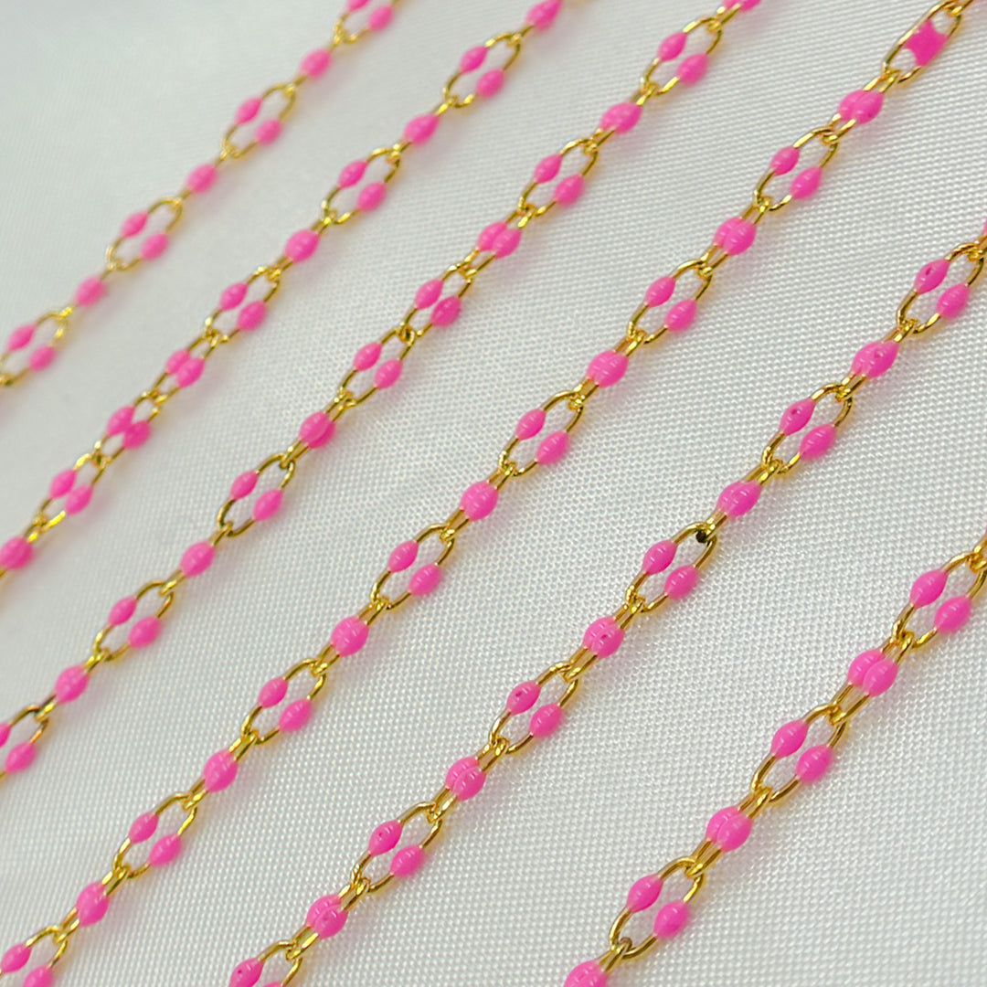 Gold Plated Enamel 925 Sterling Silver Pink Enamel Chain. V245PKGP