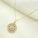 Load image into Gallery viewer, 14K Solid Gold Circle Pendant with Diamonds &amp; Ruby or Blue Sapphire Stone. GDP362
