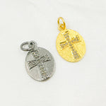 Load image into Gallery viewer, DC305. Pave Diamond &amp; 925 Sterling Silver Black Rhodium and Gold Plated Oval Cross Charm.
