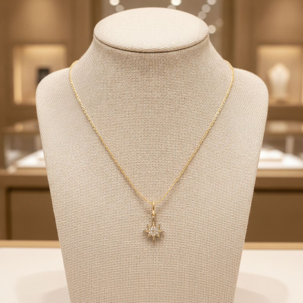 GDP458. 14K Solid Gold Diamond Star Charm