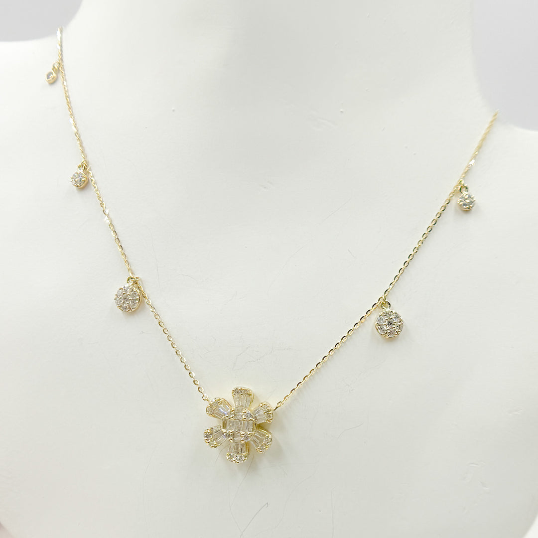 14K Solid Gold Diamond Dangle Flower Necklace. NT404137