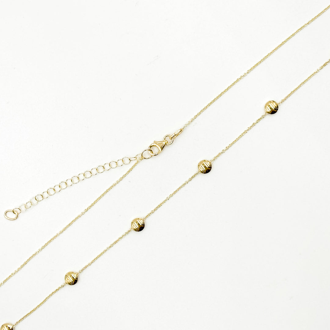 NKSET701. 14k Solid Yellow Gold Flat Bead Link Necklace
