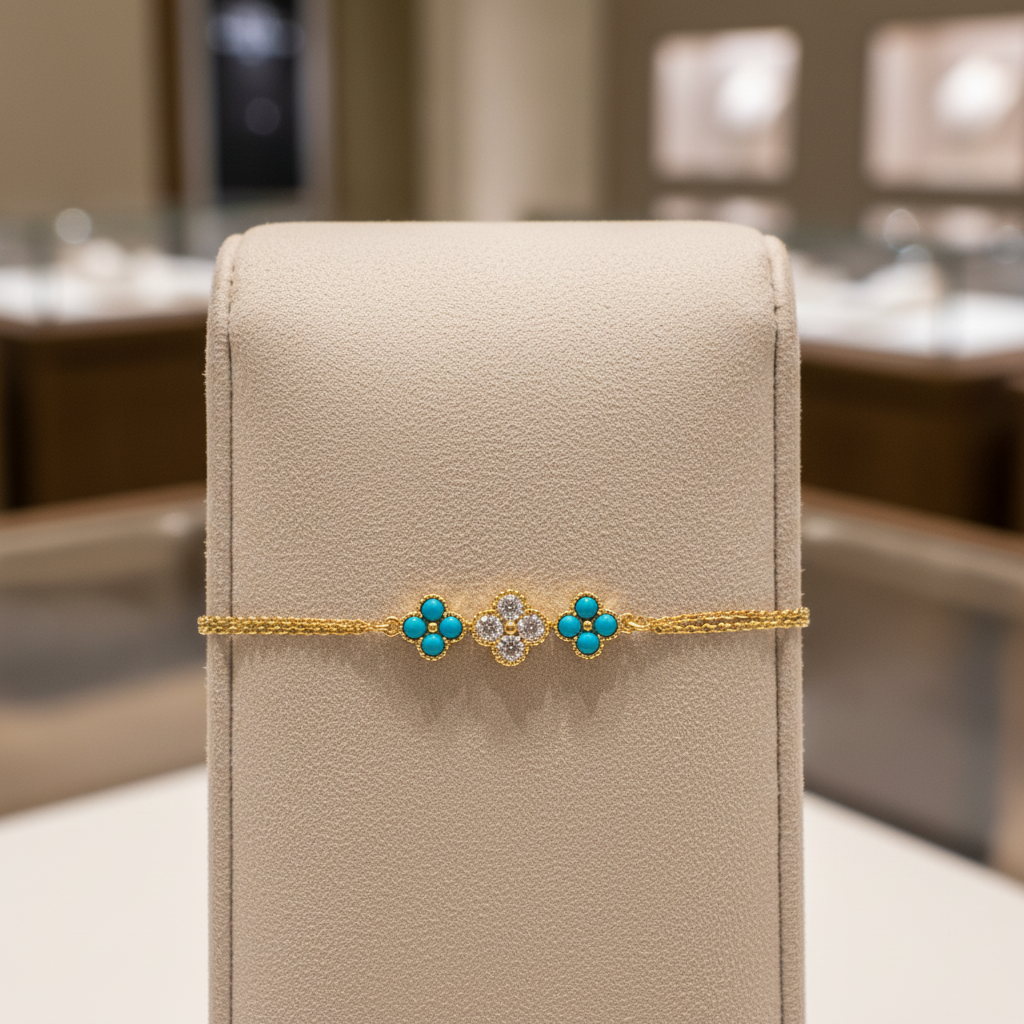 BR402708. 14k Solid Gold Diamond and Gemstone Fancy Flower Bracelet