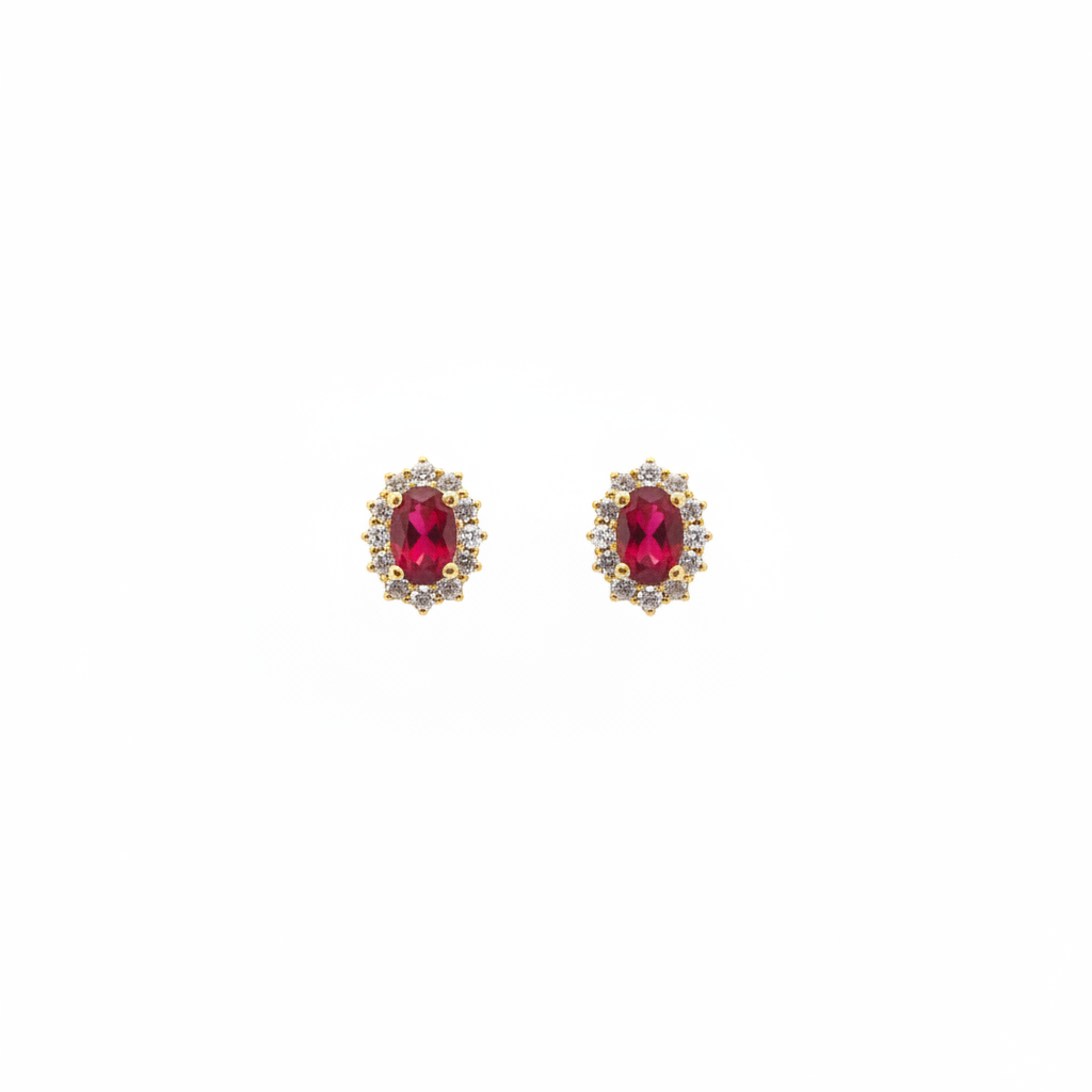 ER117581. 14k Solid Gold Diamond and Gemstone Oval Stud Earrings