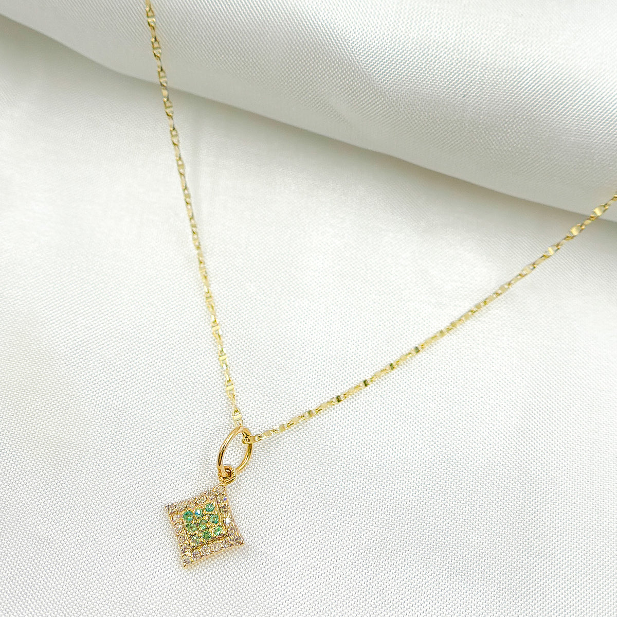 GDP374. 14K Solid Gold Diamond Shape Charm with Diamonds and Gemstones