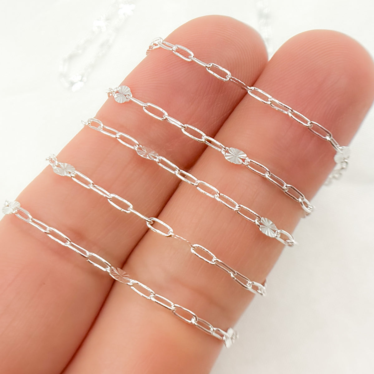 Silver Smooth Paperclip and Diamond Cut Marina Link Chain