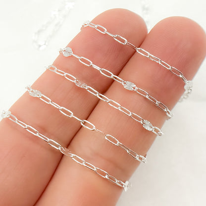Silver Smooth Paperclip and Diamond Cut Marina Link Chain