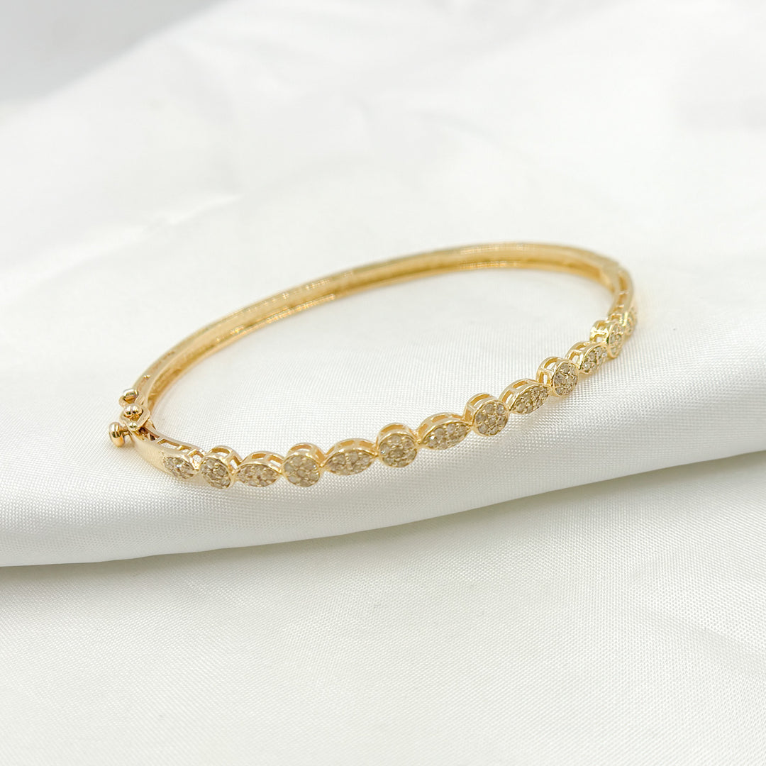 14K Solid Gold Bangle with Diamonds and Stones. KG246