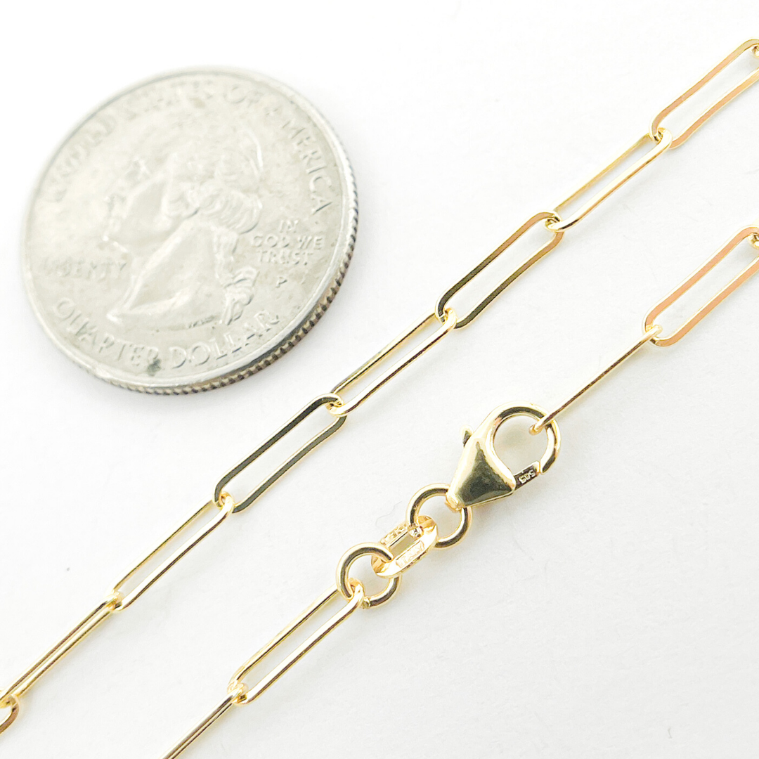 172BB. 14K Solid Gold Flat Paperclip Chain