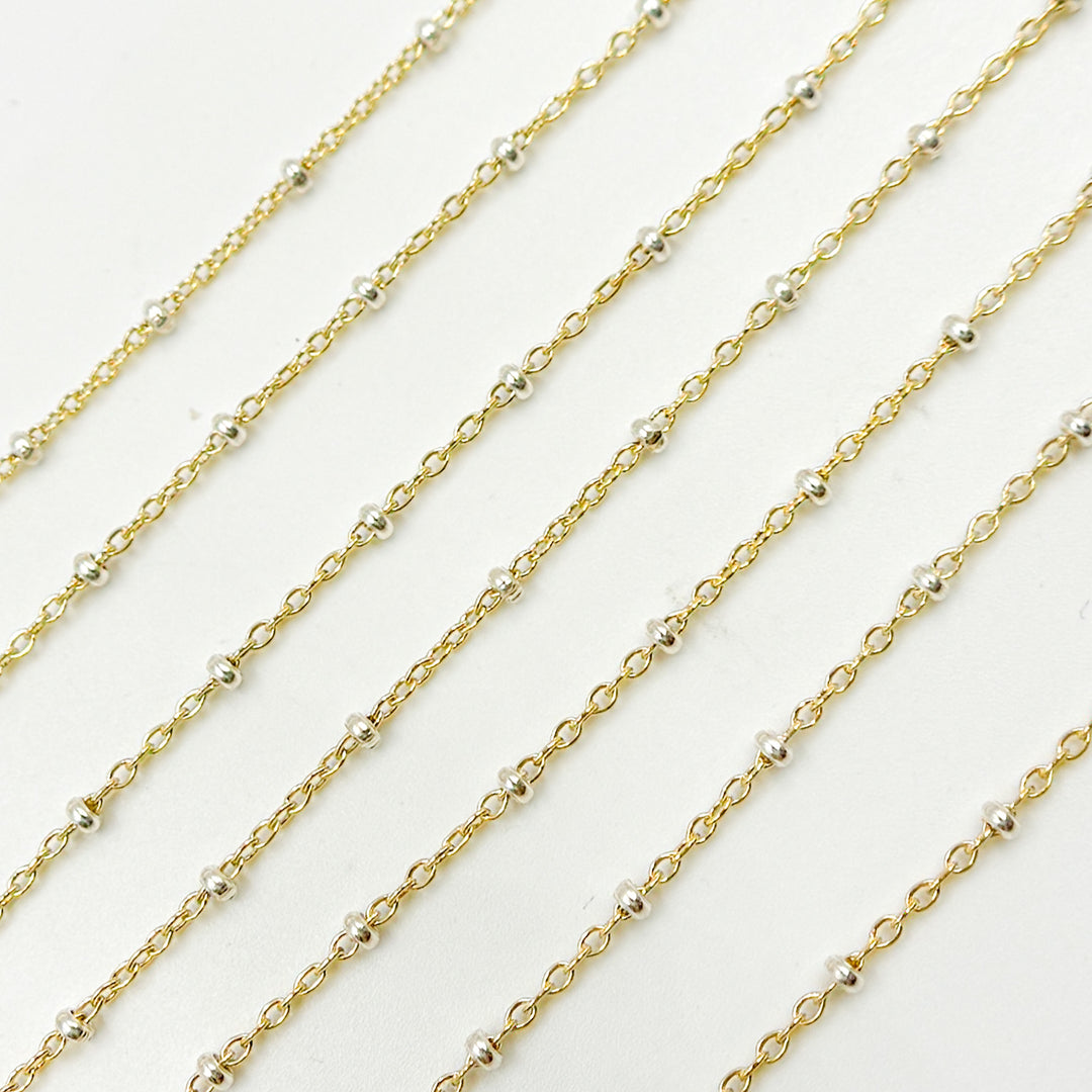 XM/S1322E/11S. 14k Gold Filled Cable with Sterling Silver Beads Satellite Chain