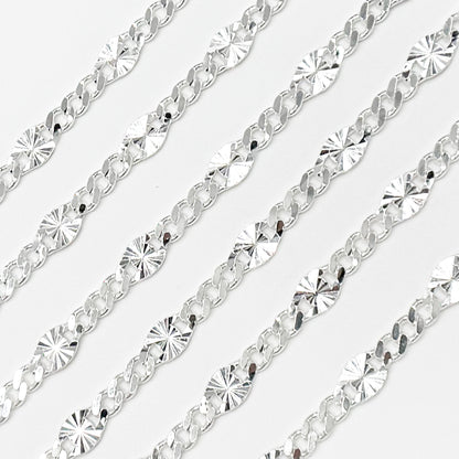 Sterling Silver Curb and Diamond Cut Marina Link Chain