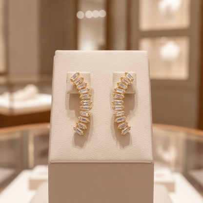EFE53684. 14K Solid Gold Baguette Diamond Fancy Stud Earrings