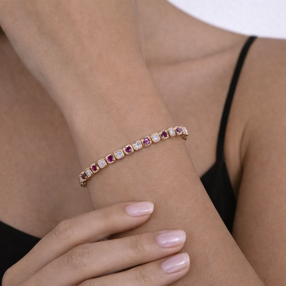 BFK60977RU. 14K Solid Gold Diamond and Ruby Bracelet