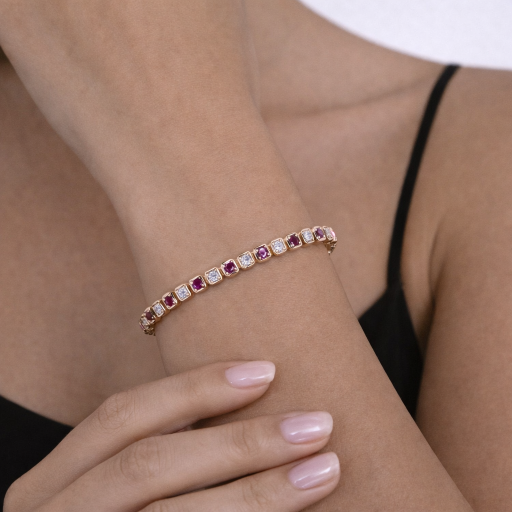 BFK60977RU. 14K Solid Gold Diamond and Ruby Bracelet