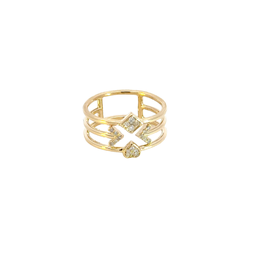 14k Solid Gold Diamond Arrows, Heart and Rhomb Ring. RFC18112