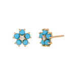 Load image into Gallery viewer, Buy 14K Solid Yellow Gold Diamond and Turquoise Flower Stud Earring
