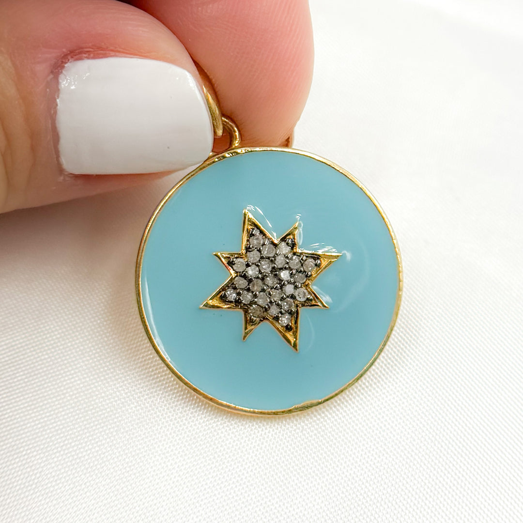 DP578A. Diamond Sterling Silver Round Star Enamel Pendant