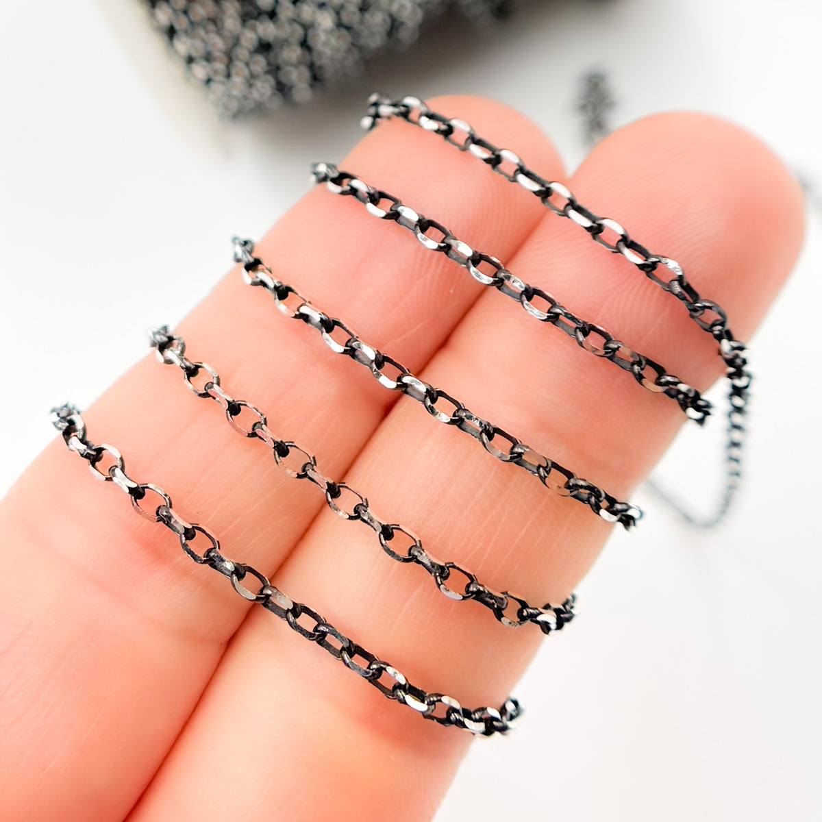 Black Rhodium and White Sterling Silver Rolo Chain