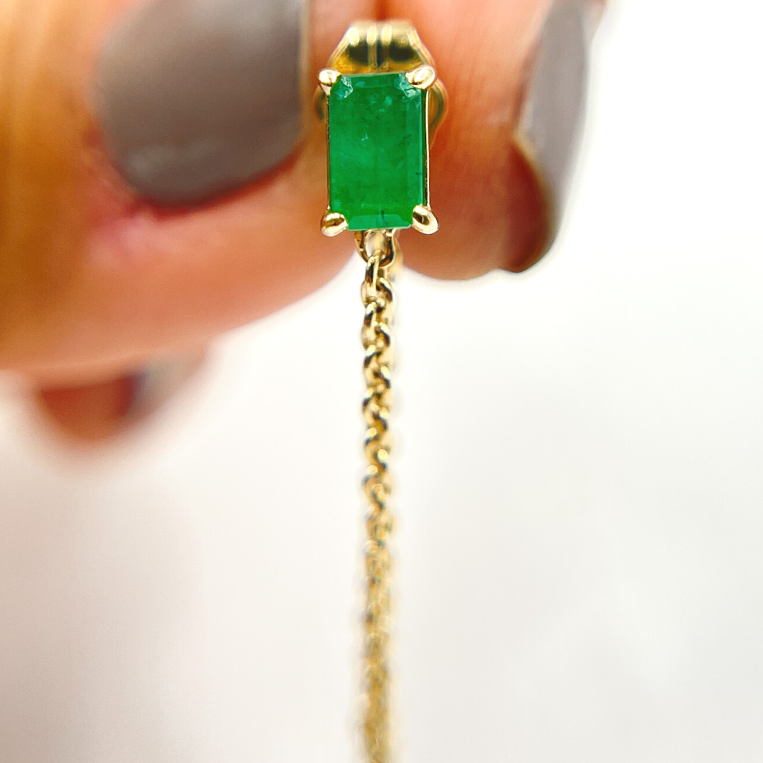 14K Gold Emerald Rectangle Chain Earrings. EFI52161EM