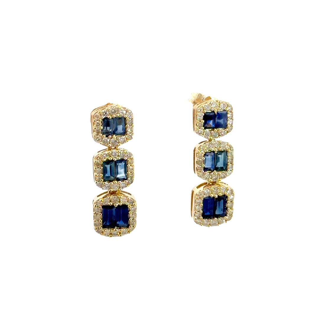 14k Solid Gold Diamond and Blue Sapphire Dangle Earrings.  EFF52119BS